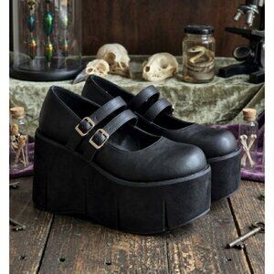 Women's - Demonia Kera Black Platforms Mary Janes, Size 8